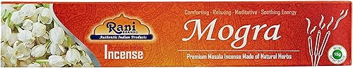 Miniatura 7 de Incienso Rani Mogra (incienso masala prémium hecho de hierbas naturales) 0.53 oz x 10 paquetes  Total de 100 varillas de incienso  para fines Puja