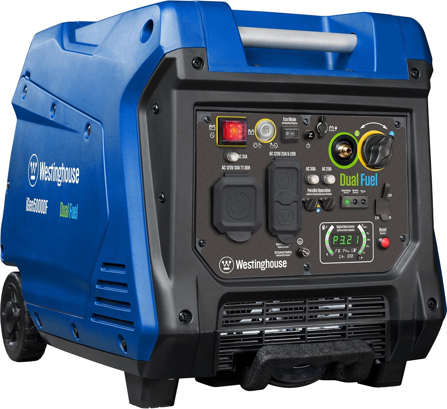 Westinghouse 5000 Peak Watt Super Quiet Dual Fuel Portable Inverter Generator, Remote Electric Start, Gas & Propane Powered, RV Ready 30A Outlet, Parallel Capable,Blue/Black 5000 Watts - Dual Fuel - Remote Start