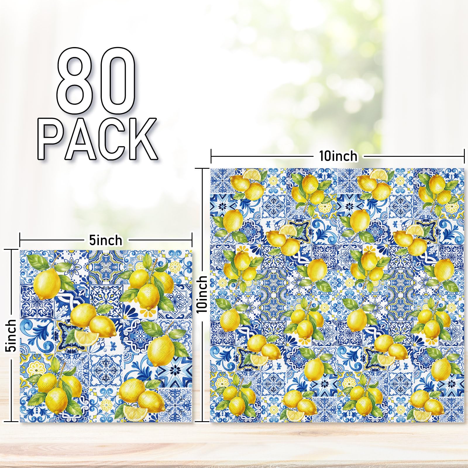 JarThenaAMCS Cocktail-Servietten, Motiv: Ziegel, Zitrone, Blau, Gelb, Einweg-Papierservietten, Sommer-Getränke-Servietten für Bar, Party, Tischdekoration, 80 Stück