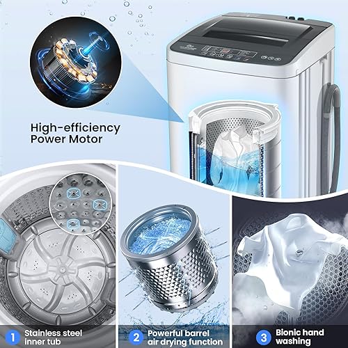 Miniatura 4 de Nictemaw Lavadora portátil, capacidad de 20 libras, lavadora portátil completamente automática, 2.8 pies cúbicos, combo de lavadora compacta con 4