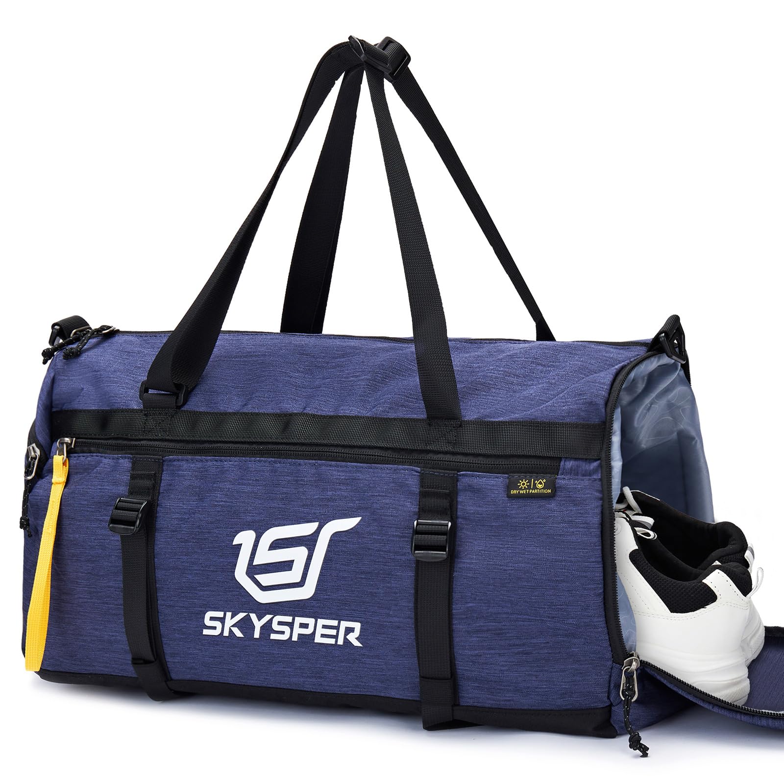SKYSPERSports Bag Small Gym Duffel Bag for Men Women with Wet Compartment & Shoe Compartment,Carry on Travel Duffel Bag Overnight for Weekend Swimming Training Yoga Darkblue