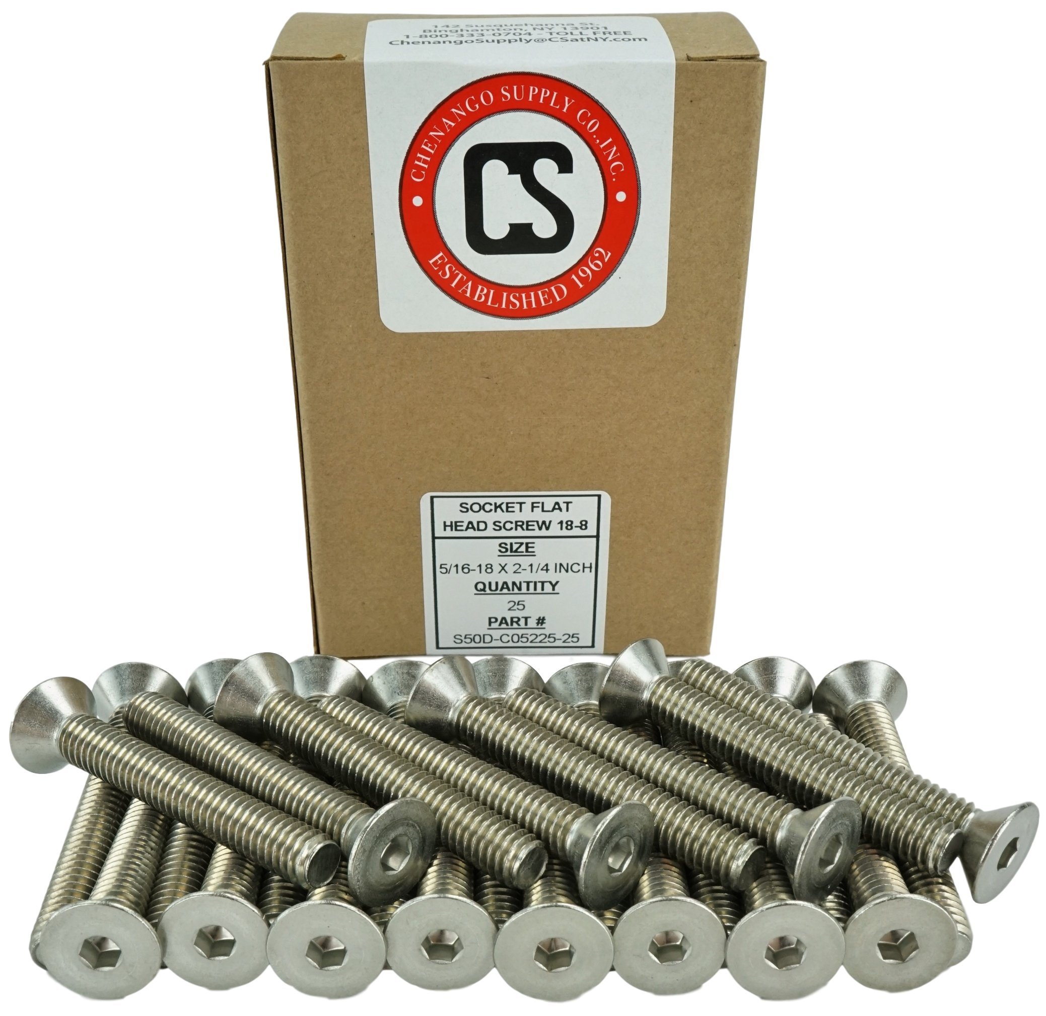 Chenango Supply Stainless 5/16-18 x 2-1/4inches (5/8inches to 3inches Available) Socket Flat Head Screws, Full Thread, Hex Drive, Stainless Steel 18-8