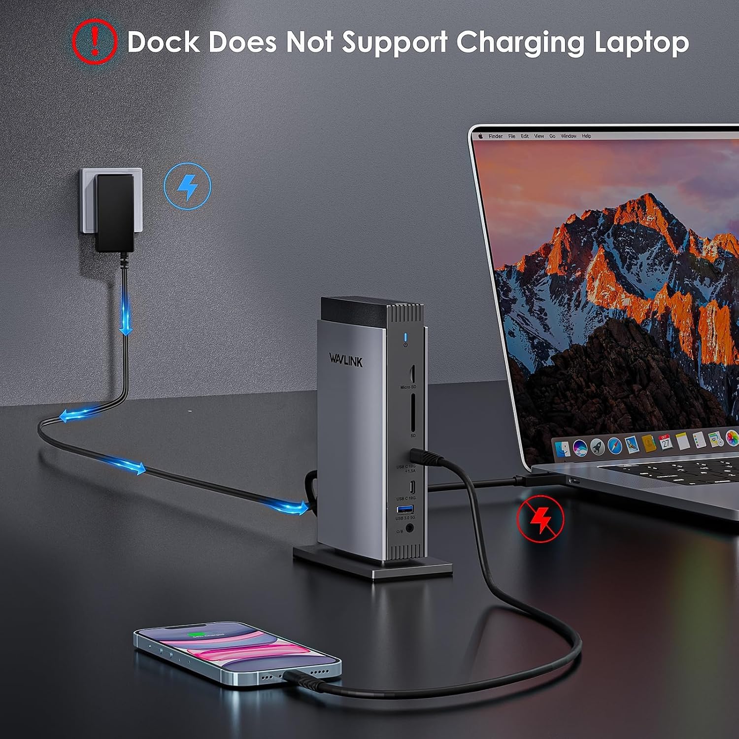 WAVLINK DisplayLink Docking Station,Triple Monitor 4K60Hz, 3HDMI,2DP
