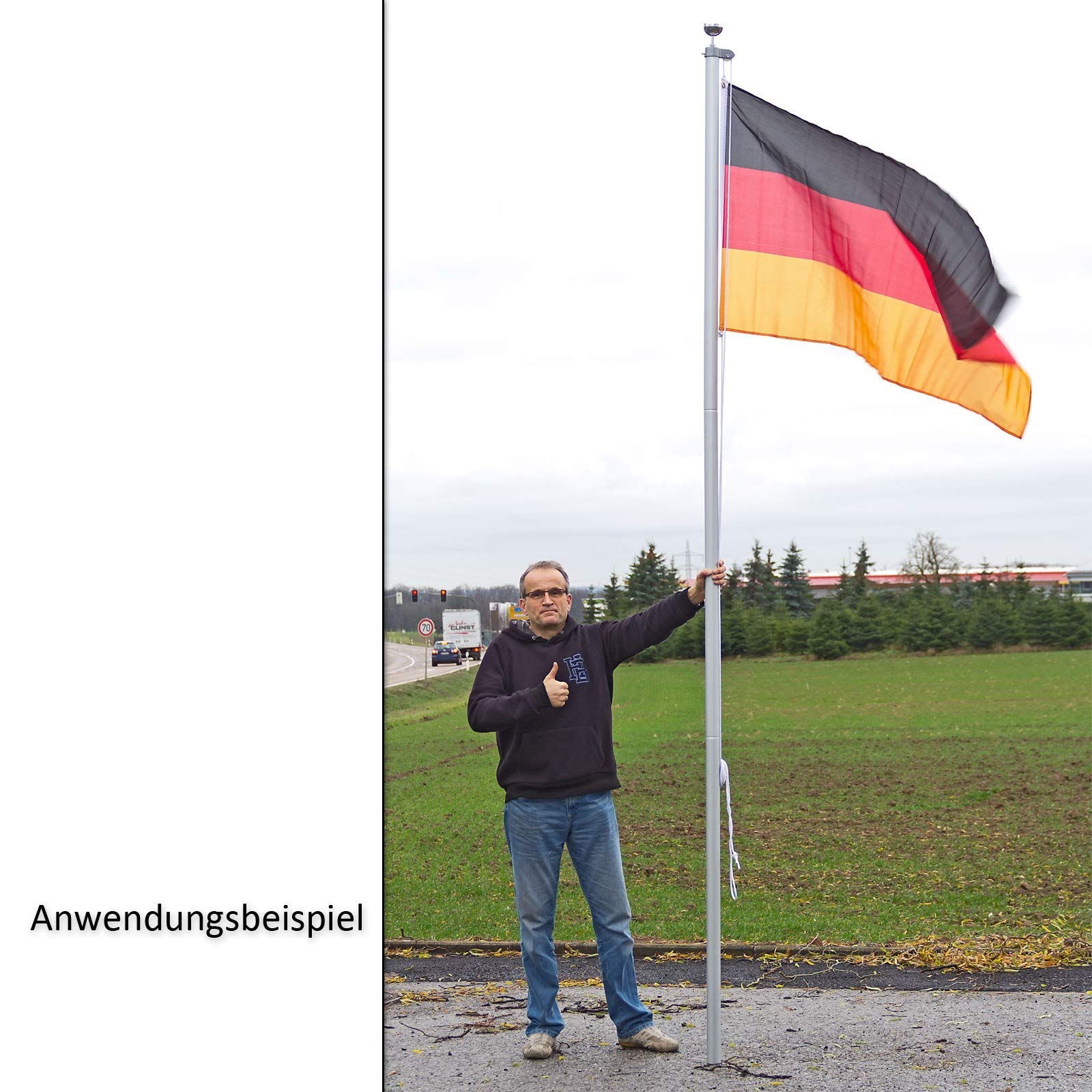 Alu Fahnenmast Flaggenmast Flaggenmasten Fahnenmasten Fahnenstange 6,10 m Berlin mit Deutschlandfahne