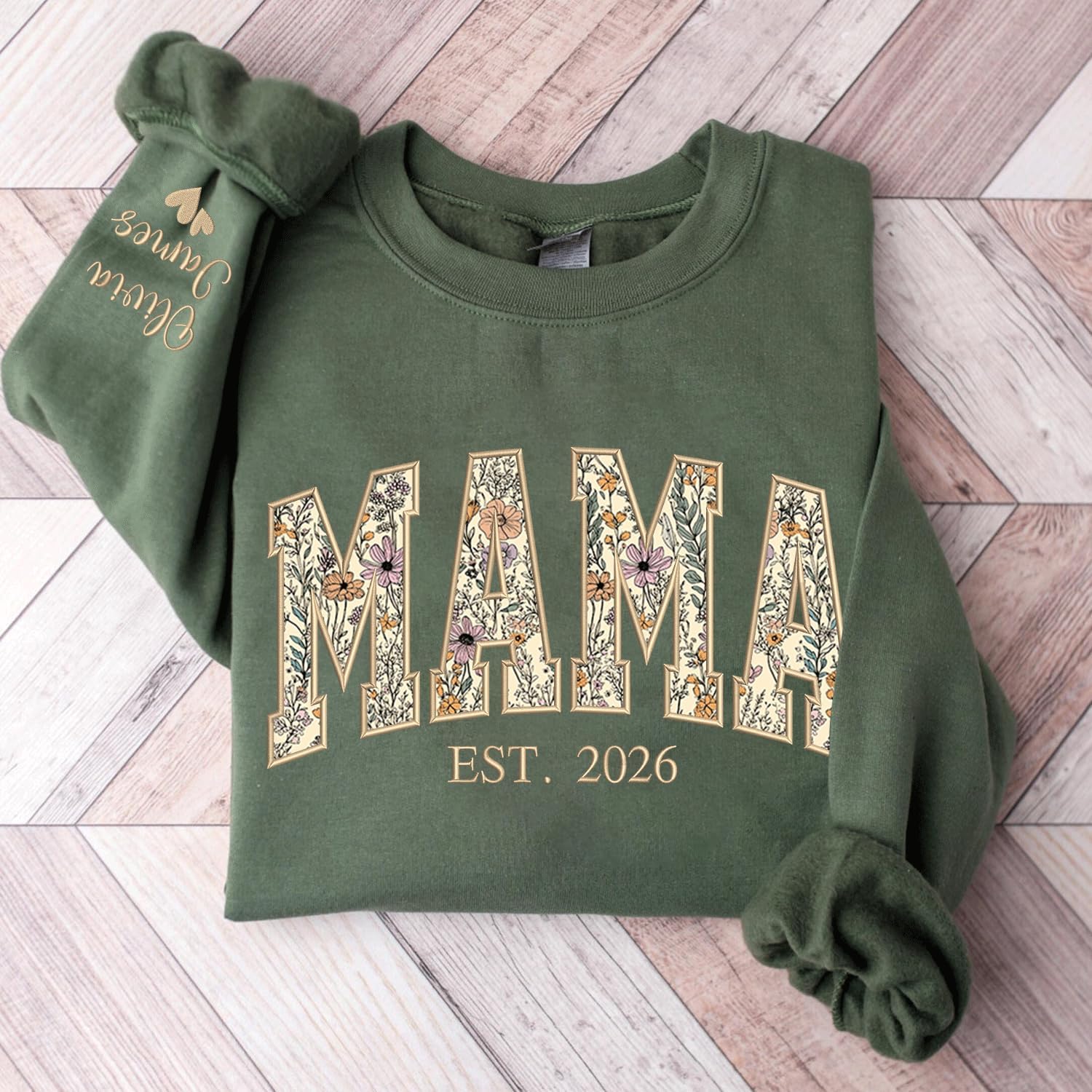 Personalized Floral Embroidered Mama Sweatshirt, Custom Mama Sweatshirt, Grandma Gifts Christmas, Mother's Day 6 - Image 7