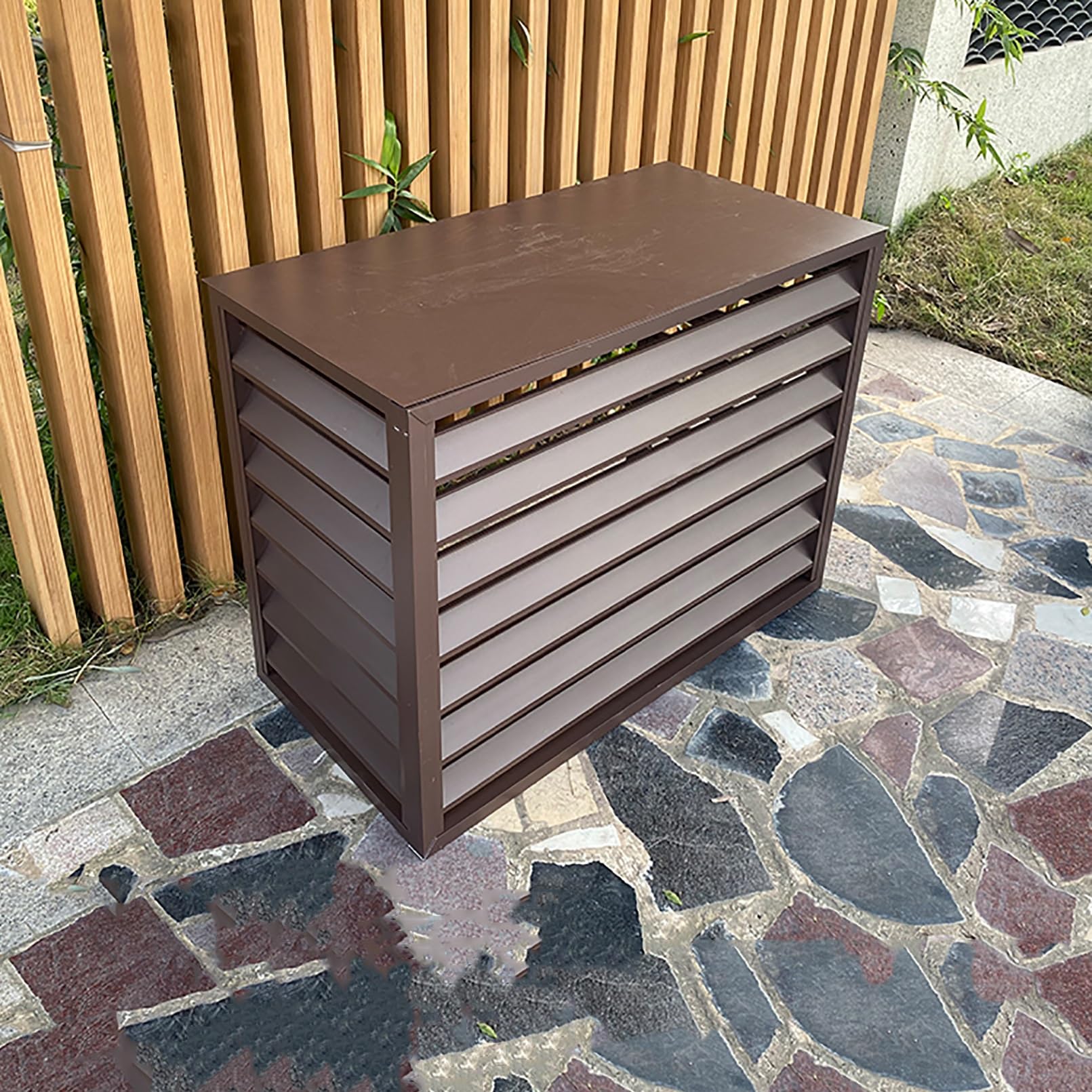 QYMYOZ Outdoor Air Conditioner Cover & Plant Support - Brown Aluminum Decorative for Indoor/Outdoor Heat Pumps - Weatherproof & Stylish Solution
