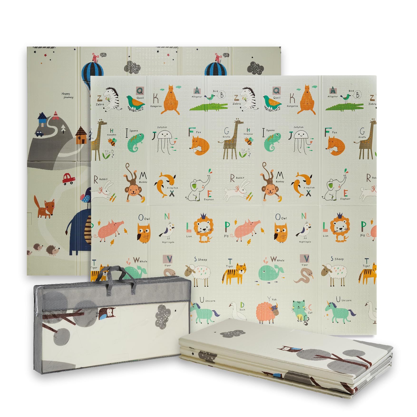 Buddy Baby - Alfombra de Juegos para Bebé XXL180x200 cm - Doble Cara, Tapete Muy acolchado, Plegable y con Bolsa de transporte (Elephant/Numeros)