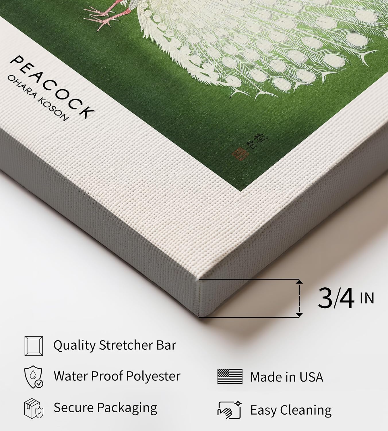 Poster Master Ohara Koson Canvas - Retro White Peacock Print - Bird Art - Minimal Gift for Him & Her - Japanese Art - Aesthetic Decor for Bedroom or Living Room - 8x10 STRETCHED Canvas