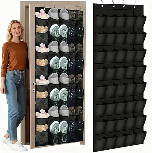 Organizador de zapatos sobre la puerta, 40 bolsillos grandes de malla transpirable, colgador de armario con capacidad para hasta 40 libras, se