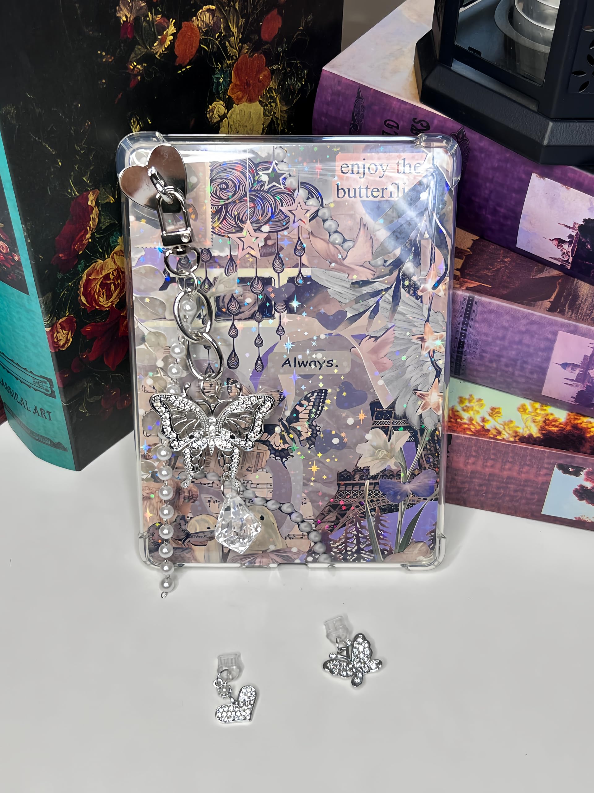 6 inserti in cartoncino per e-reader e 2 ciondoli antipolvere, 1 set di ciondoli per catena, 17,3 x 12,2 cm, accessori per carta bianca dall'11° al 12°, regalo per gli amanti dei libri