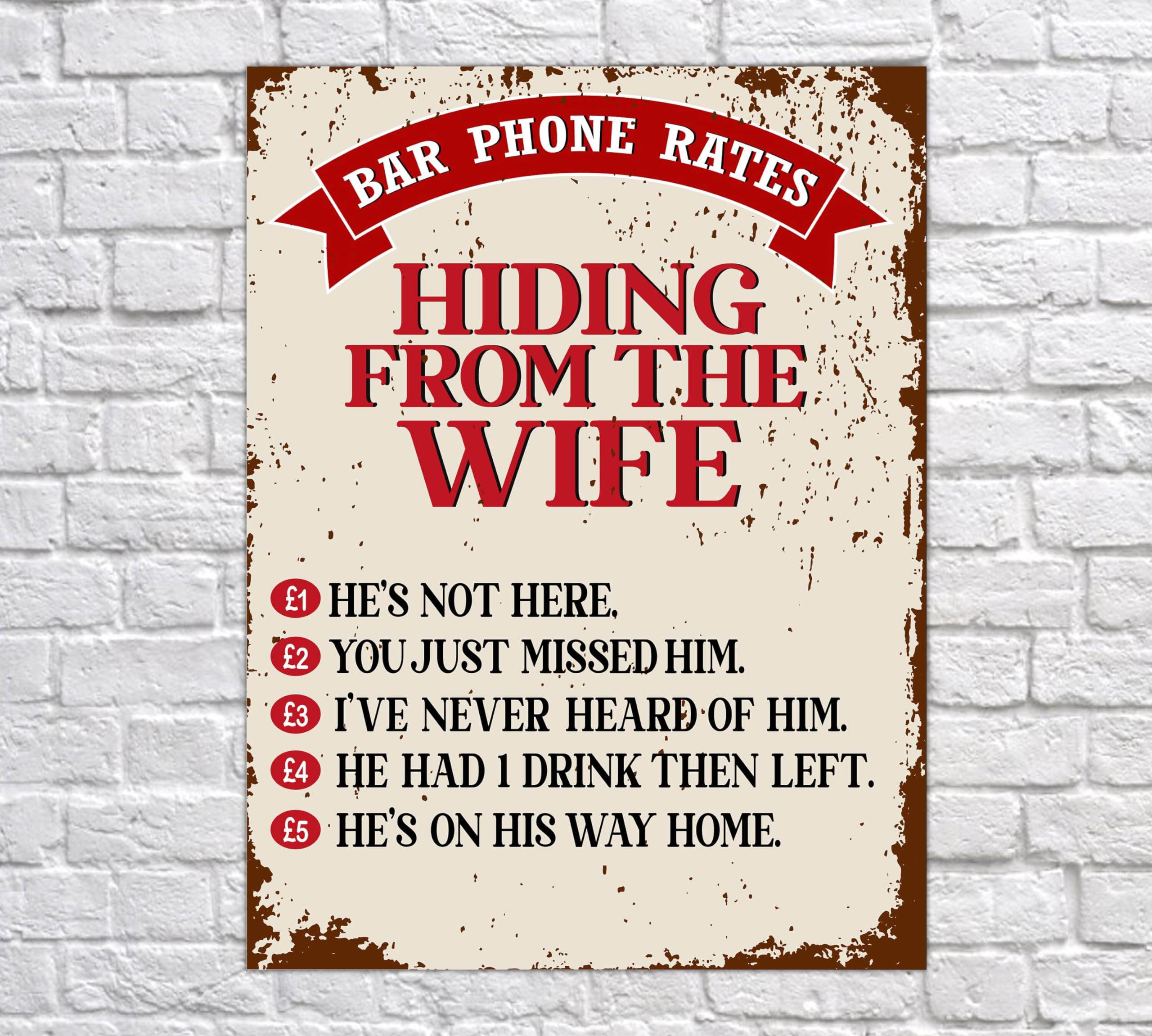 My Pixel Print Metal Hiding From The Wife Retro Sign Man Cave Bar Pub Plaque Party Vintage Gift