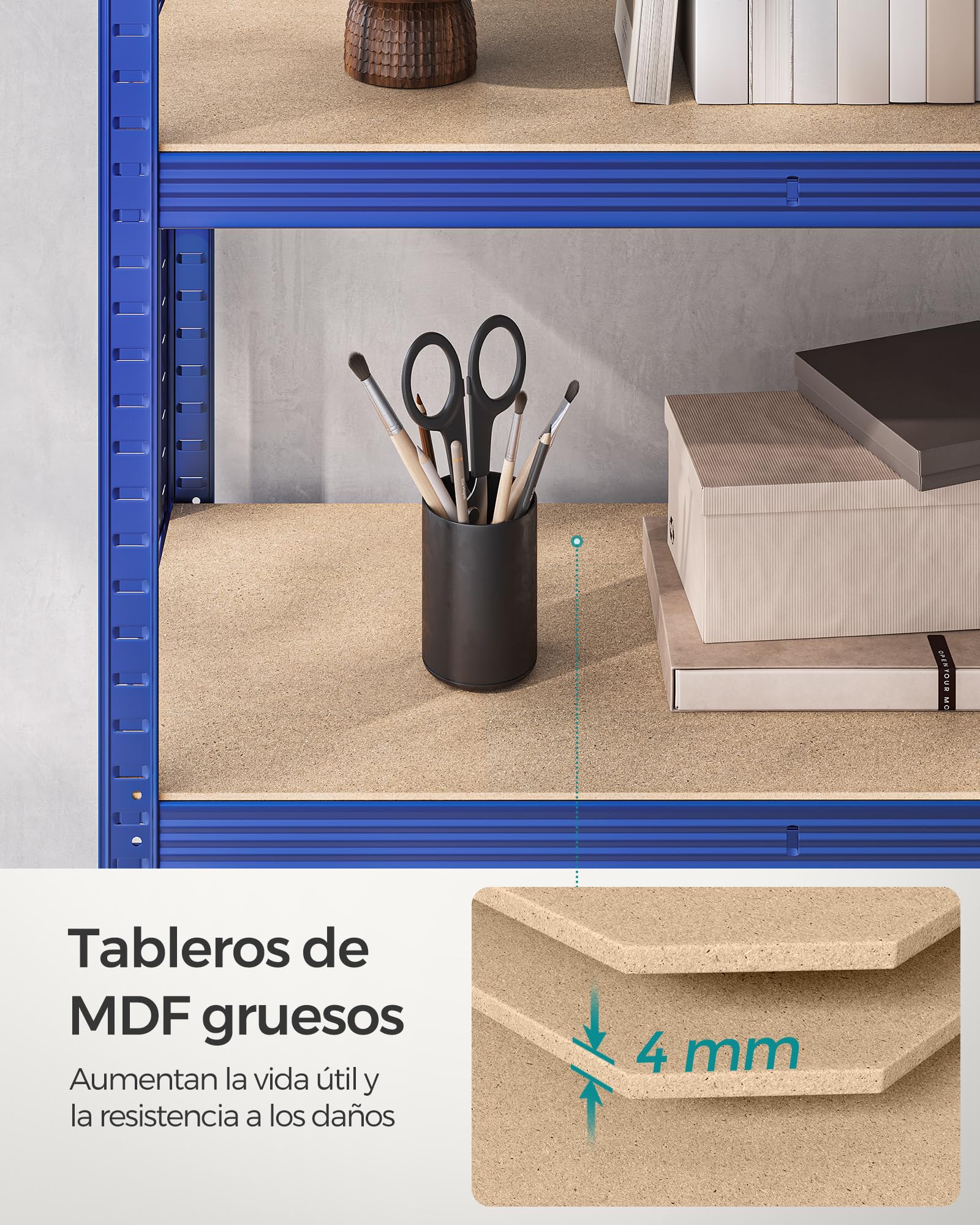 SONGMICS Estantería Pesada de 5 Niveles, Estantería de Acero, Montaje Rápido, Garaje, Almacén, Trastero, Carga de 875 kg, 40 x 90 x 180 cm, Azul GLR040Q01