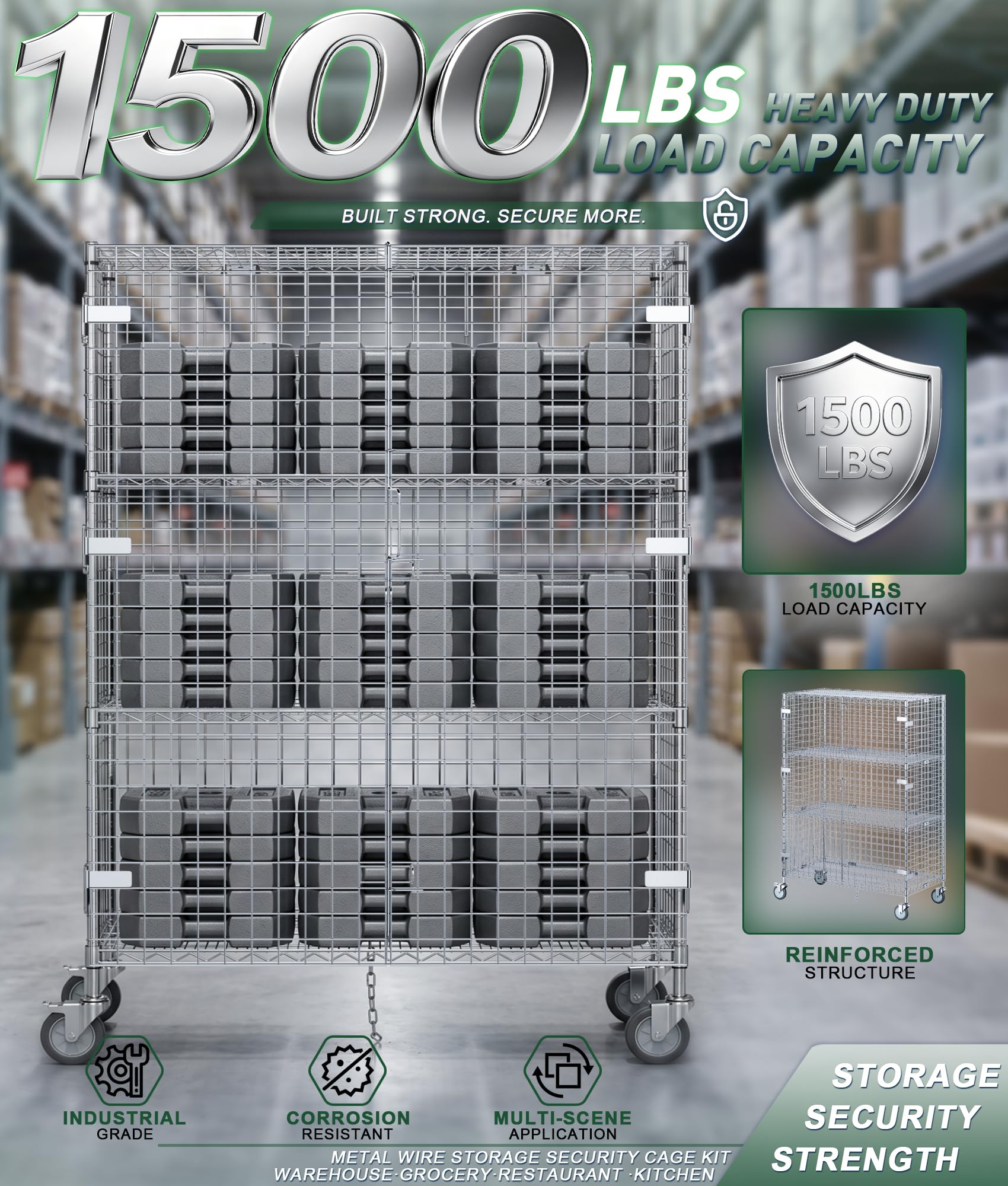 Wire Securi Cart - Kit di rete metallica classificata NSF Sto Ca le Ch per magazzini, negozi di alimentari e uso domestico (45,7 x 91,4 cm)