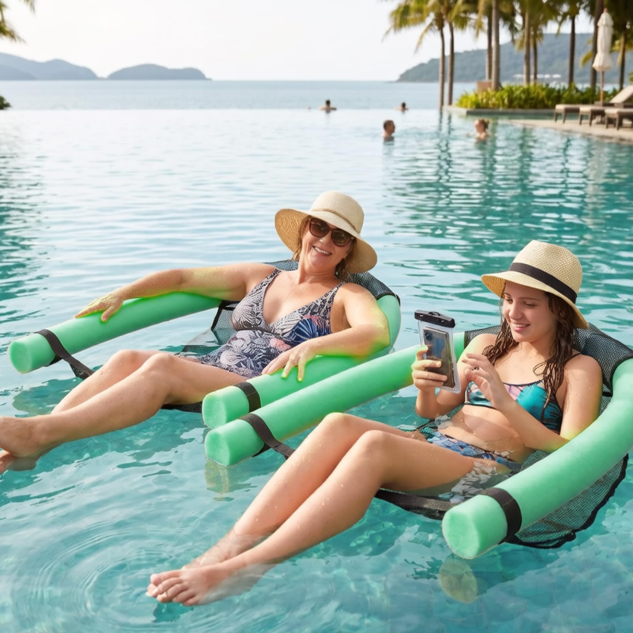 Flotadores de piscina no inflables, silla flotante de malla para piscina, estructura de esponja de alta flotabilidad, hamaca de agua para adultos y niños, azul