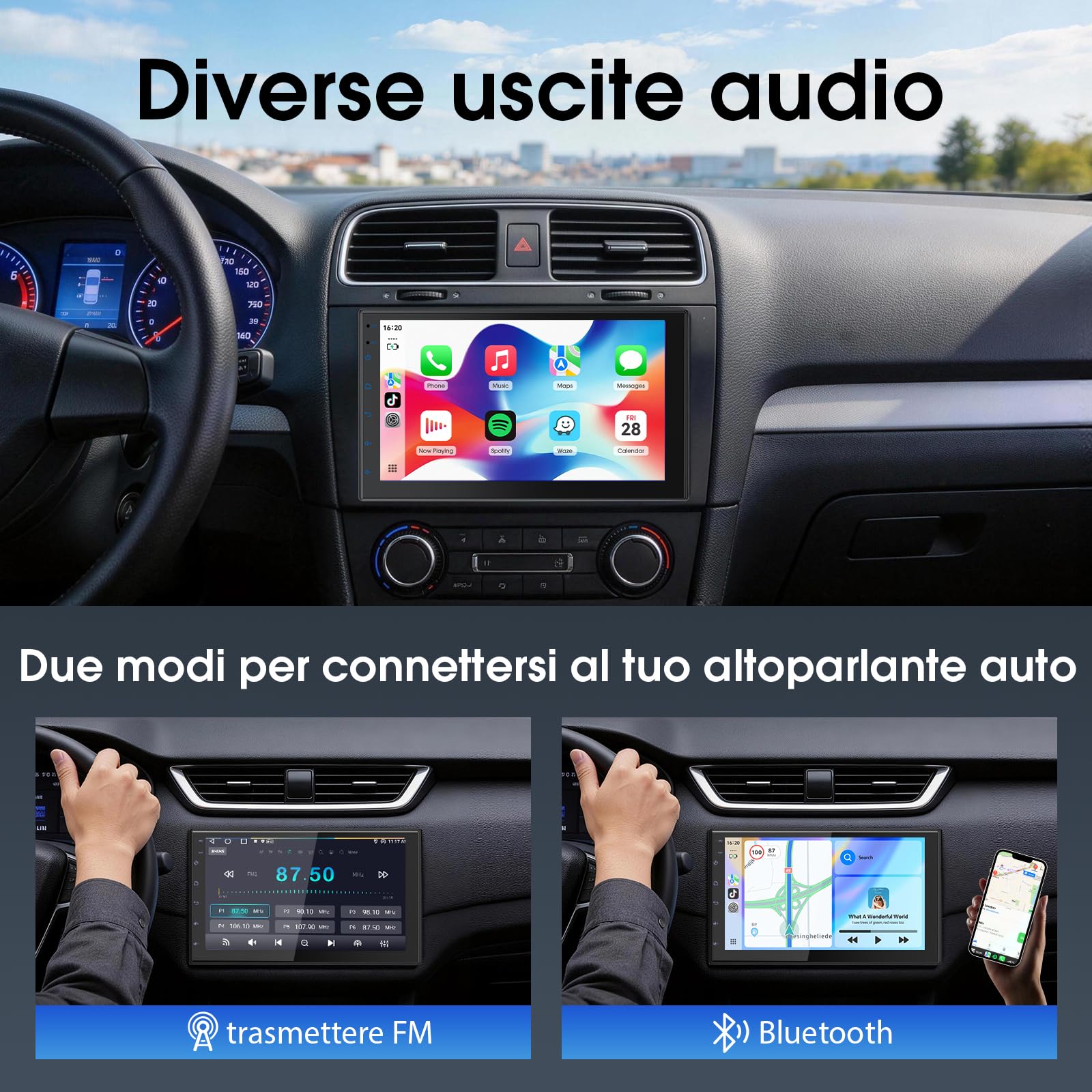 Haudio Autoradio 2 Din da 7 Pollici con Wireless CarPlay e Android Auto, Autoradio Screen IPS con Telecamera Posteriore,Mirror Link, Controllo Vocale, SWC/FM/RDS/AM, 25 Set UI a Tutte le Auto 2+32G