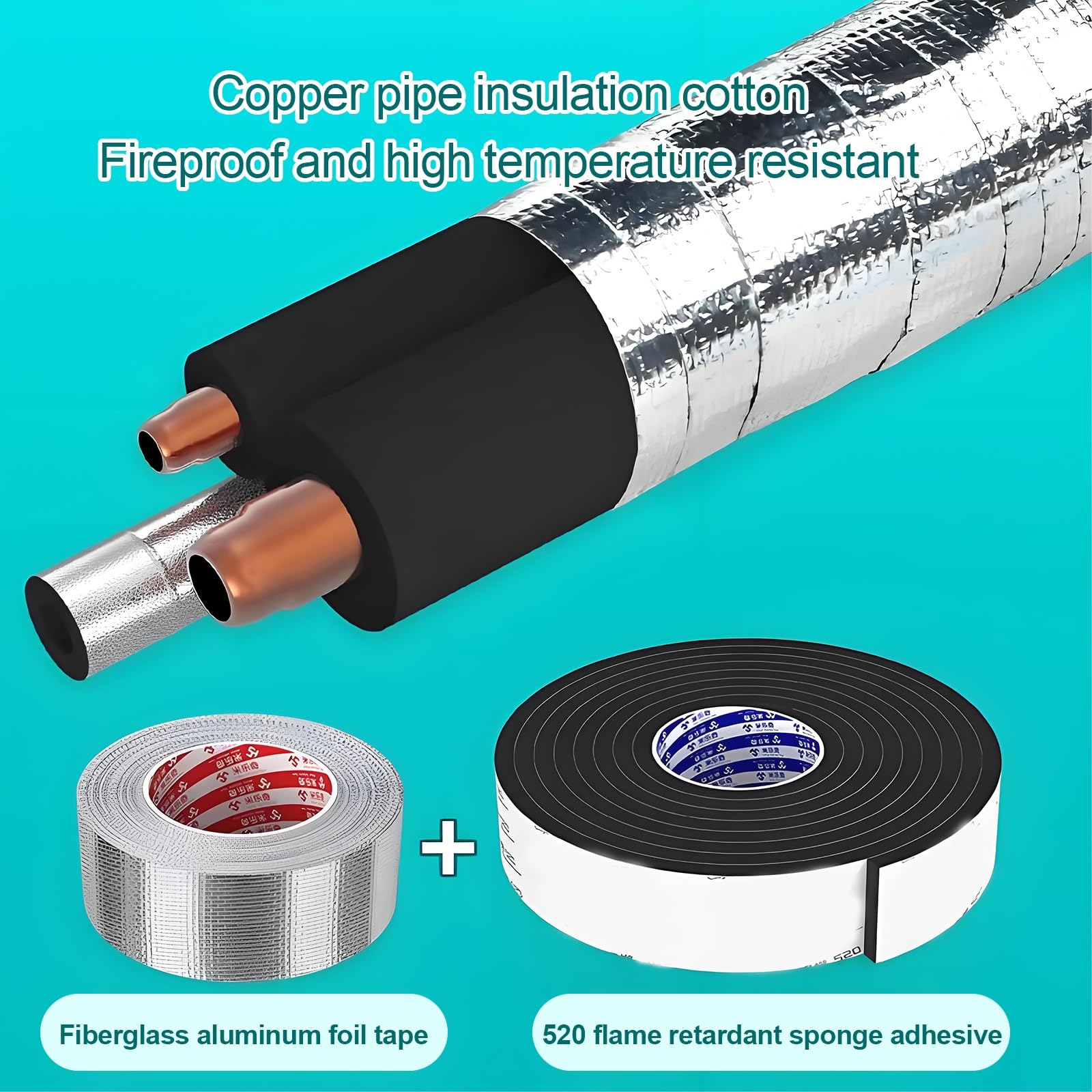 Isolante per Tubature Cotone Ignifugo Resistente Alle Alte Temperature, Utomhus Frostskyddsisoleringsrör Casa e Impianti Esterni Palestra(500*3*0.3cm)