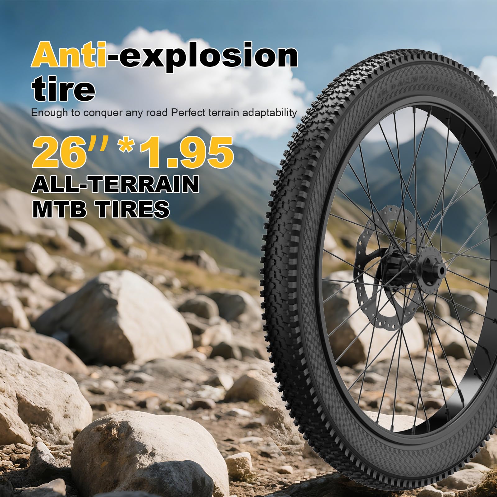26 Inch Bike Tires Replacement 2-Pack 26x1.95 Bike Tire with Anti-Stab Weave, Folding Mountain Bicycle Tires and Tubes
