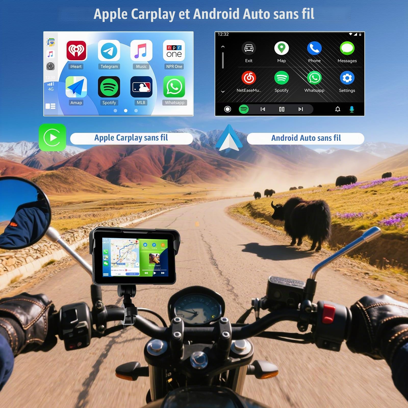 SIXWIN 5 Pouces Écran Carplay pour Moto avec Carplay sans Fil Android Auto, écran Tactile HD étanche, appareils de Navigation pour Moto, Bluetooth