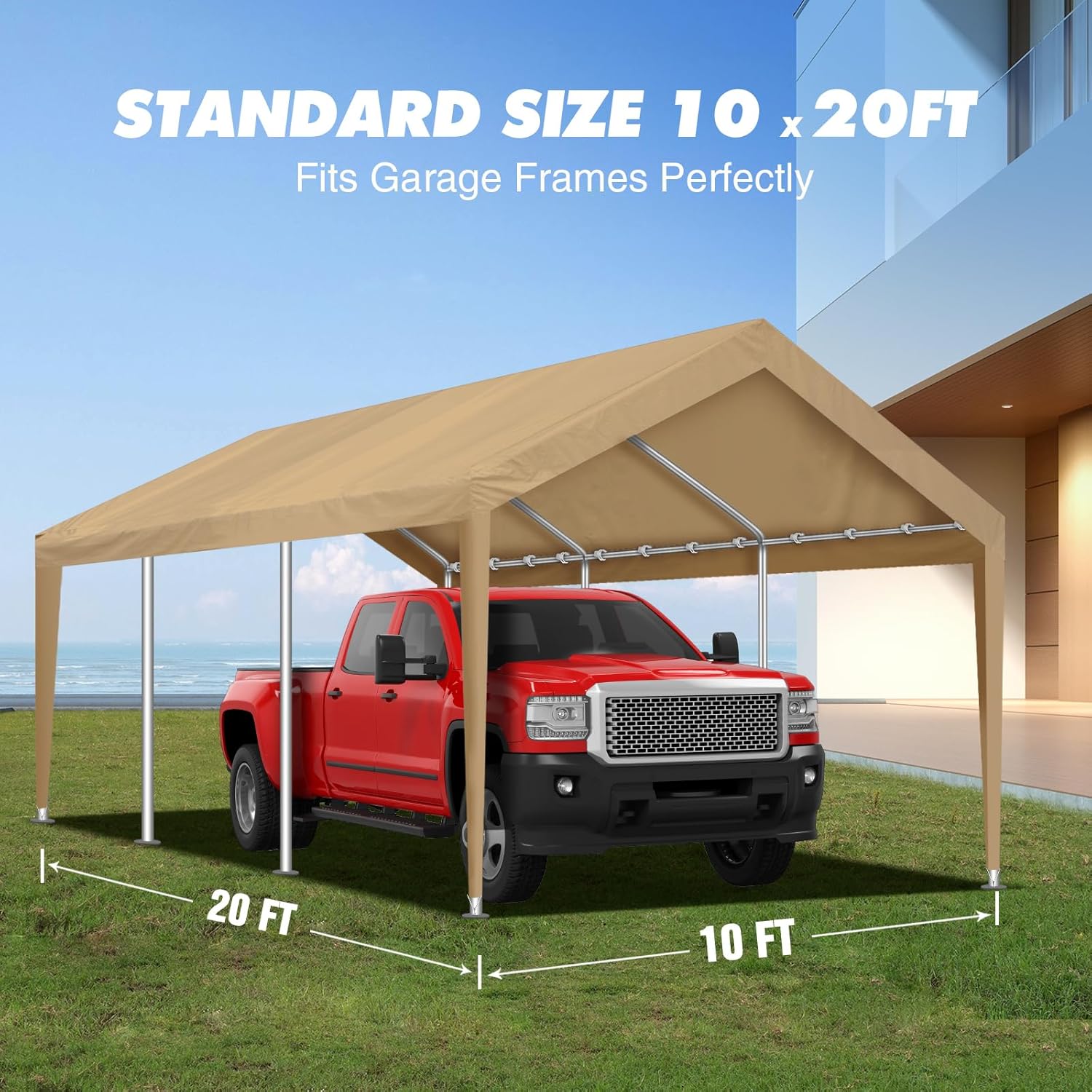 10x20FT Carport Canopy Replacement Cover Heavy Duty Waterproof UV Protected, All Weather Car Shade Canopy with Ball Bungees (White, 10x20, Frame is not Included) 10x20FT Carport Canopy Replacement Cover Heavy Duty Waterproof UV Protected, All Weather Car Shade Canopy with Ball Bungees (White, 10x20, Frame is not Included)