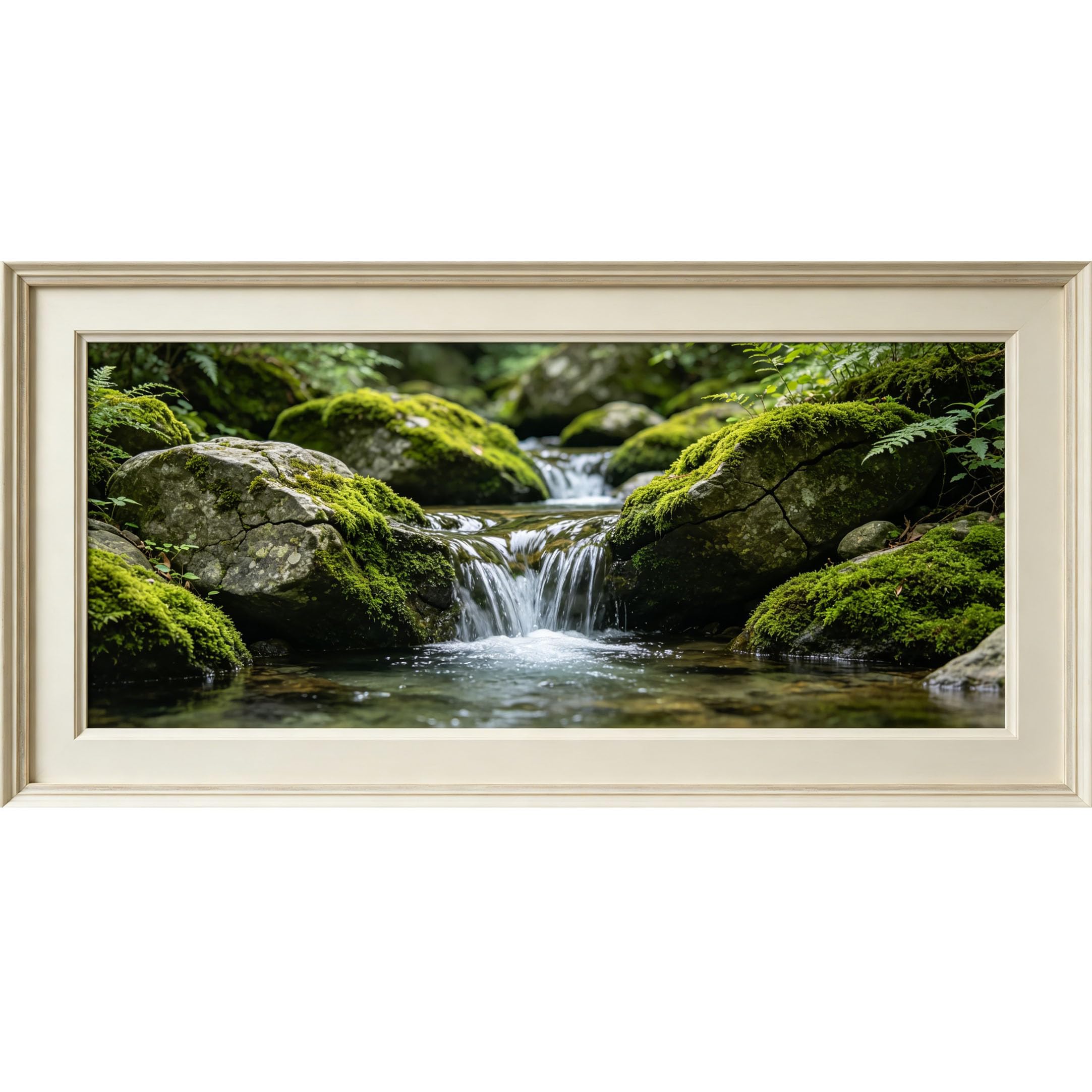 Agglomerix 3D Framed Wall Art Stream Waterfall Mossy Rocks Ferns Forest Landscape Large Size SelfAdhesive Removable Wall Decor Prints Artwork for Living Room Bedroom Office