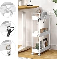 SOLEJAZZ Keskeny Konyhai Gurulós Polc 3 Szintes, Fehér Műanyag Tárolókocsi Fürdőszobába, Mosókonyhába, Hálószobába, Szűk Helyekre, 13x40x61  3