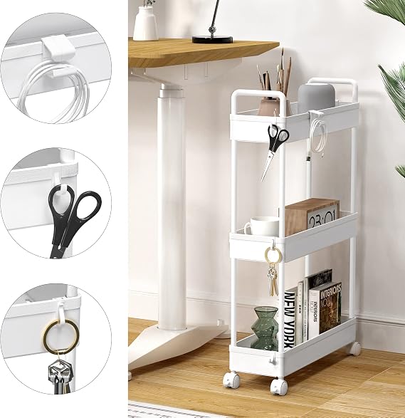 SOLEJAZZ Storage Trolley Cart Slim Rolling Cart Mobile Storage Shelving