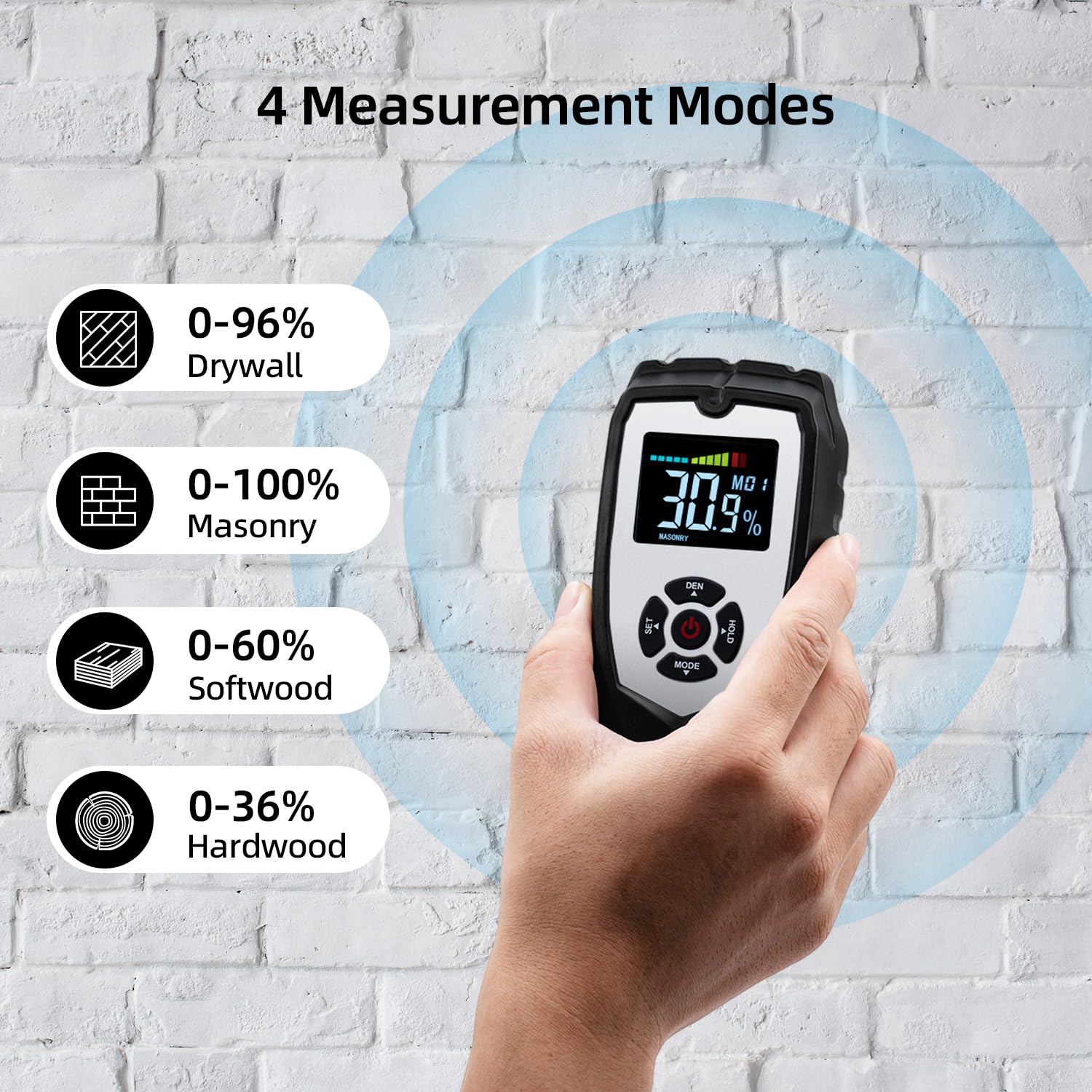 Mcbazel Misuratore Umidità Muri Digitale, Rivelatore di Umidità Igrometro, Moisture Meter per Legno, Pareti, Intonaco, Muratura, Profondità di Analisi 0-50 mm
