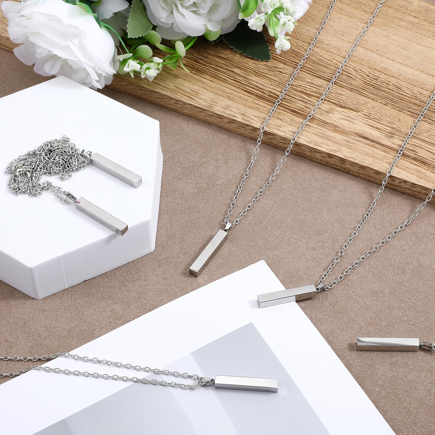 12Pcs Stainless Steel Rectangle Pendant Necklace Bar Necklace for Men Engravable Stainless Steel Rectangular Pendants for Birthday and Christmas Gifts - Image 7