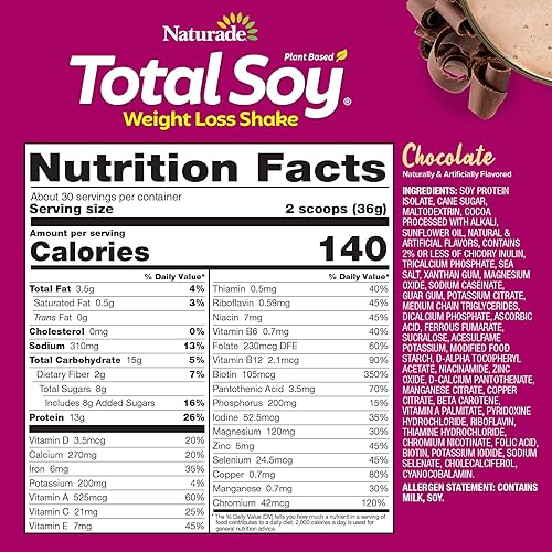 Miniatura 6 de Naturade Proteína de soja total en polvo, 0.53 onzas de proteína y 140 calorías por porción, cero grasas trans, soja sin OMG, sin lactosa y gluten,