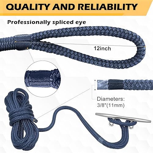 Vista 12 de AOLEBA Líneas de muelle de barco de 3/8 pulgadas x 15 pies para barcos, cuerda de nailon trenzado doble para barco, líneas de barco para Rojo