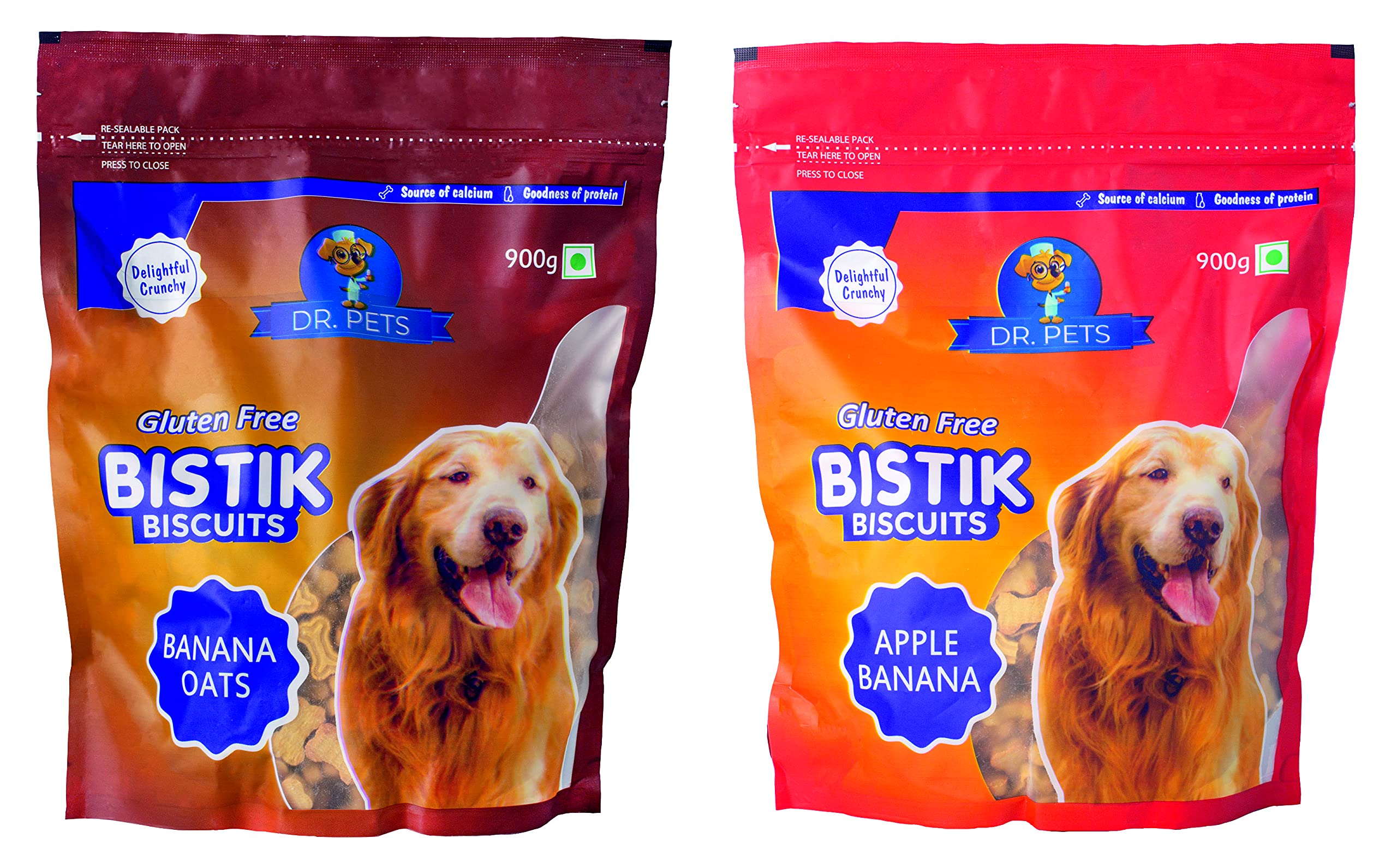 Combo Veg Fruit Flavors Apple Banana and Banana Oats BISTIK Gluten Free Dog Biscuits with No Artificial Flavors, (900+900 g Pack, Real Taste of Fruits)