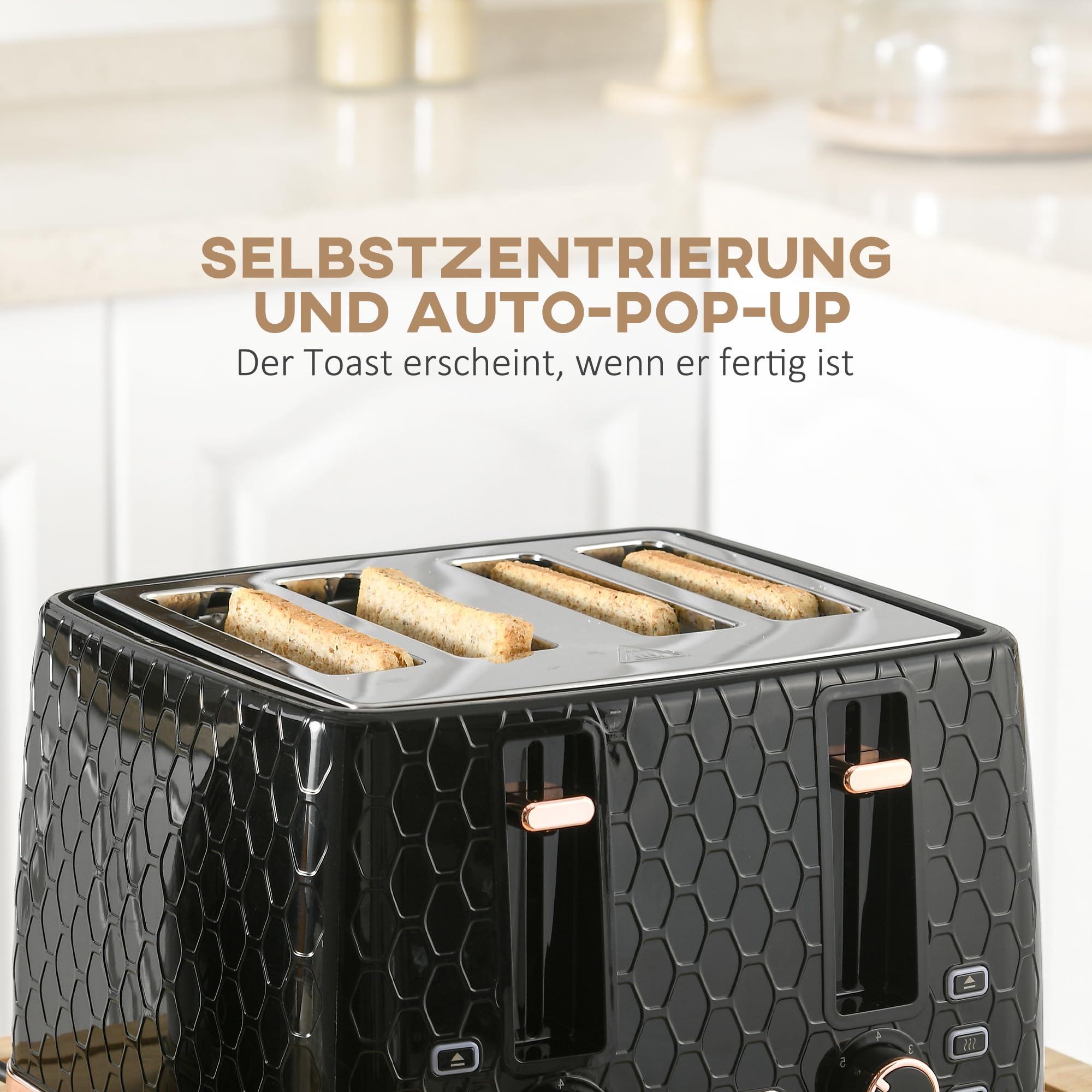 HOMCOM Wasserkocher Toaster Set 1,7L 4 Toastscheiben Frühstücksset Schwarz