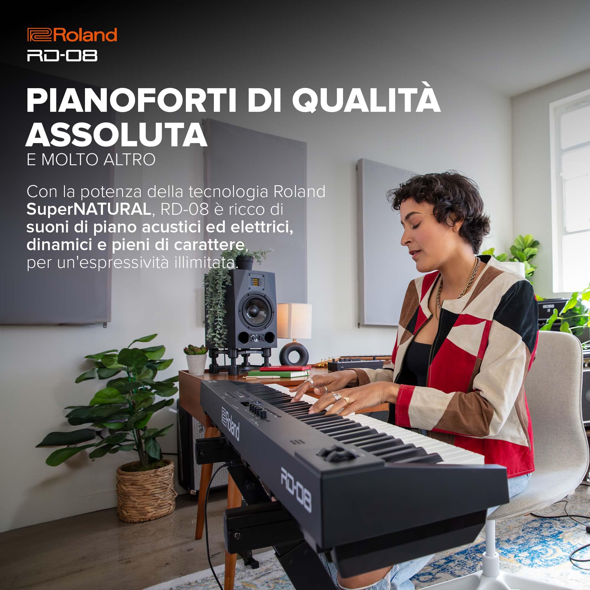 Stage Piano Roland RD-08 | L'Autentico Sound e la Vera Suonabilità RD | Design Essenziale | Tastiera Pesata PHA-4 a 88 Note | Funzionalità Espandibili | Otre 3.000 Suoni Integrati