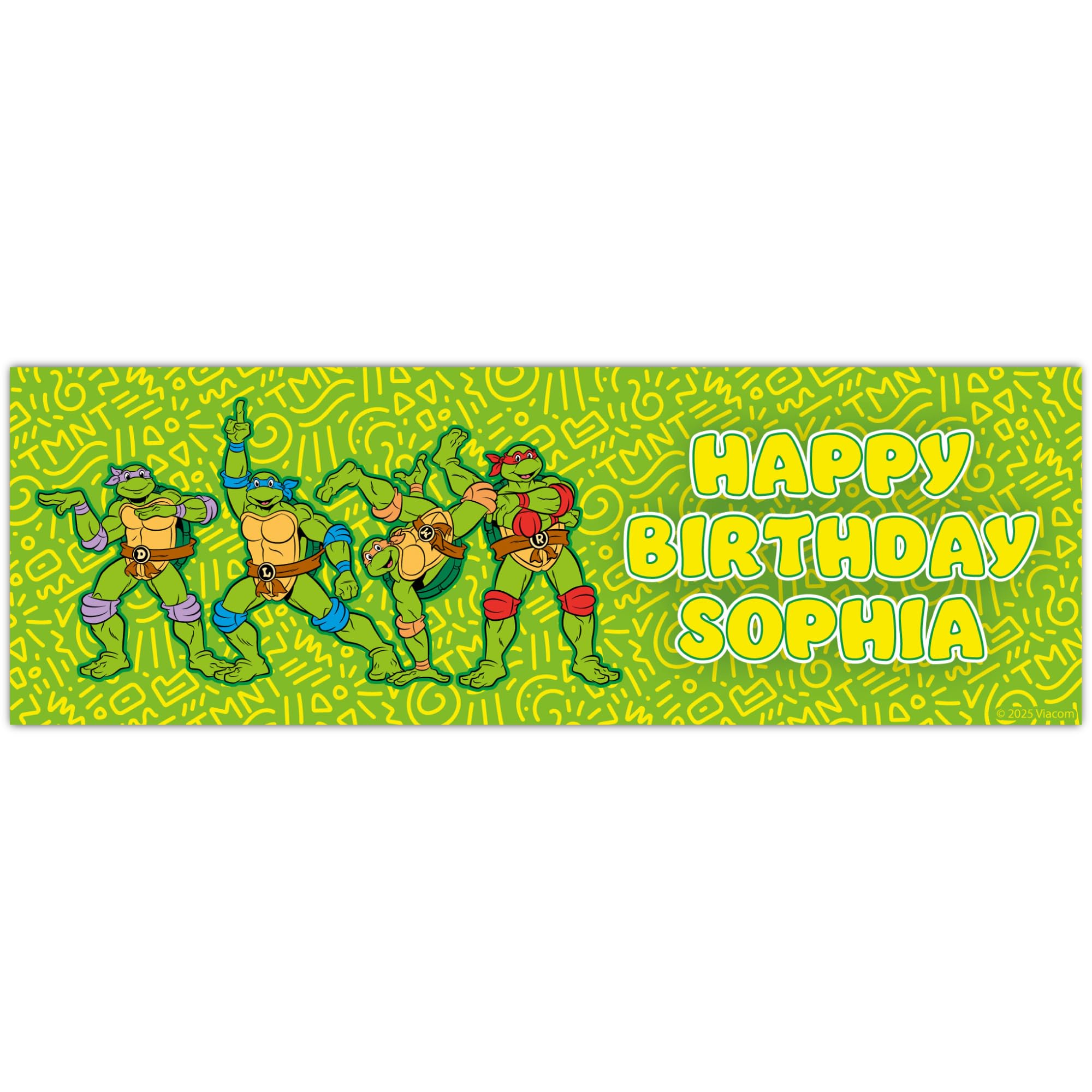 Teenage Mutant Ninja Turtles Birthday - Group Dancing Personalised Banner Wall Sticker (180cm width x 60cm height)