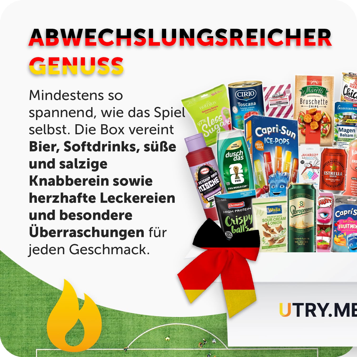 Utry.me WM-Box für Fußballabende mit Top-Marken - Snacks und Drinks mit über 50€ Warenwert - kuratierte Snackbox mit süßen und salzigen Knabberartikel sowie Getränke