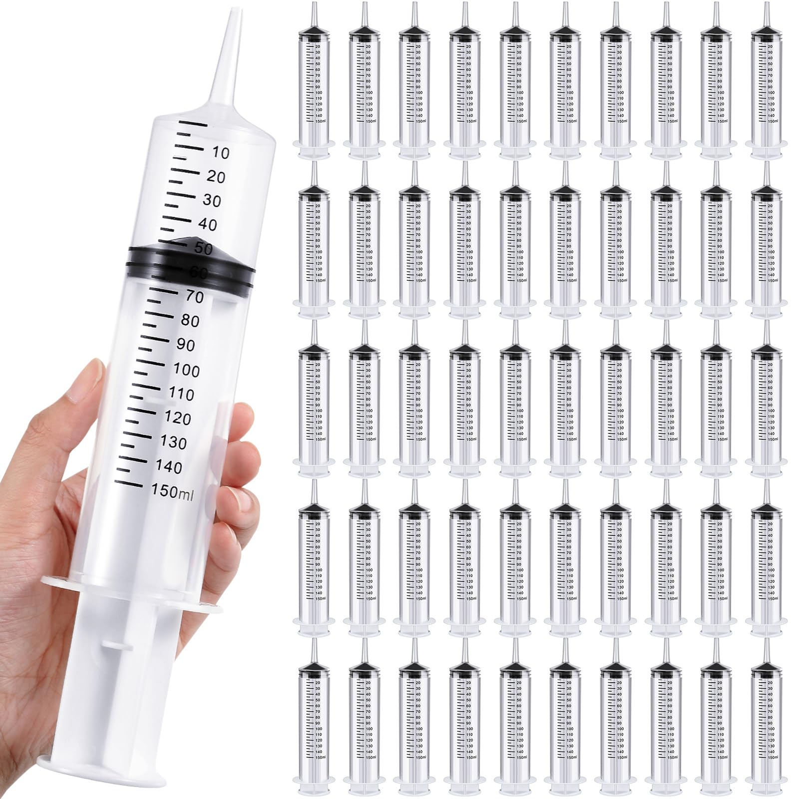 Geiserailie 50 siringhe grandi da 150 ml, in plastica, sigillate individualmente, da usare per pulire liquidi lucidalabbra, vernice, olio, misurazione filtrazione, irrigazione, riempimento