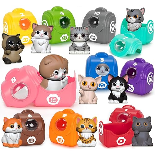 Learning Toys for 1 2 3 Year Old Boys Girls, 20 Pcs Cat Toys for Toddlers 1-3, Kitten Finger Puppet Games, Counting Matching Sorting Motor Educational Playset, Gifts for Baby Toddlers Age 12-18 Months