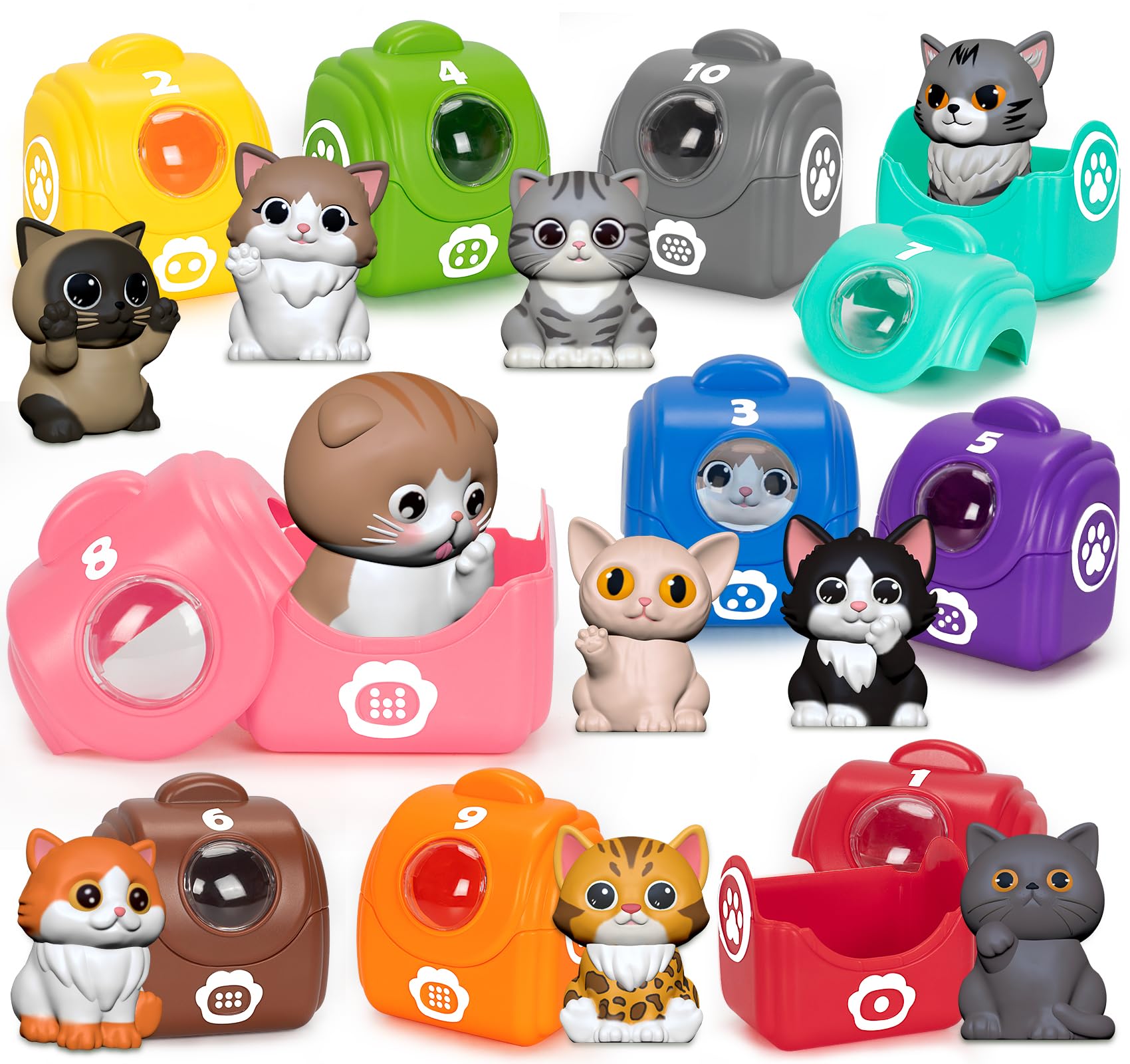 Learning Toys for 1 2 3 Year Old Boys Girls, 20 Pcs Cat Toys for Toddlers 1-3, Kitten Finger Puppet Games, Counting Matching Sorting Motor Educational