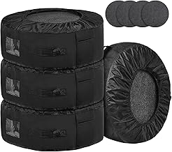 ZATOOTO Tyre Bag Set, Tyre Protector Cover with 4 Felt Pads, for 4 Tyres (up to 20 Inches), for Clean Transport and Storage, Waterproof, Washable, Black