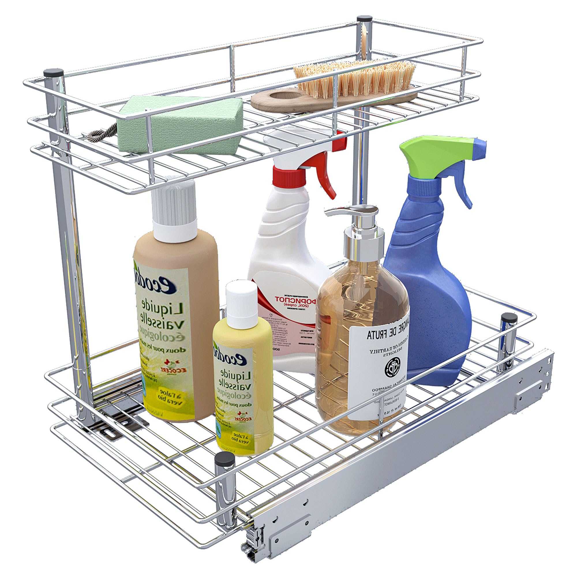 HANKEY Pull-Out Home Organizers, Under Sink 2-Tier Pull Out Cabinet Organizer for Bathroom/Kitchen Cabinet Pull out Shelves - 10.47W x 16.93D x 14.56H，Heavy Duty Metal