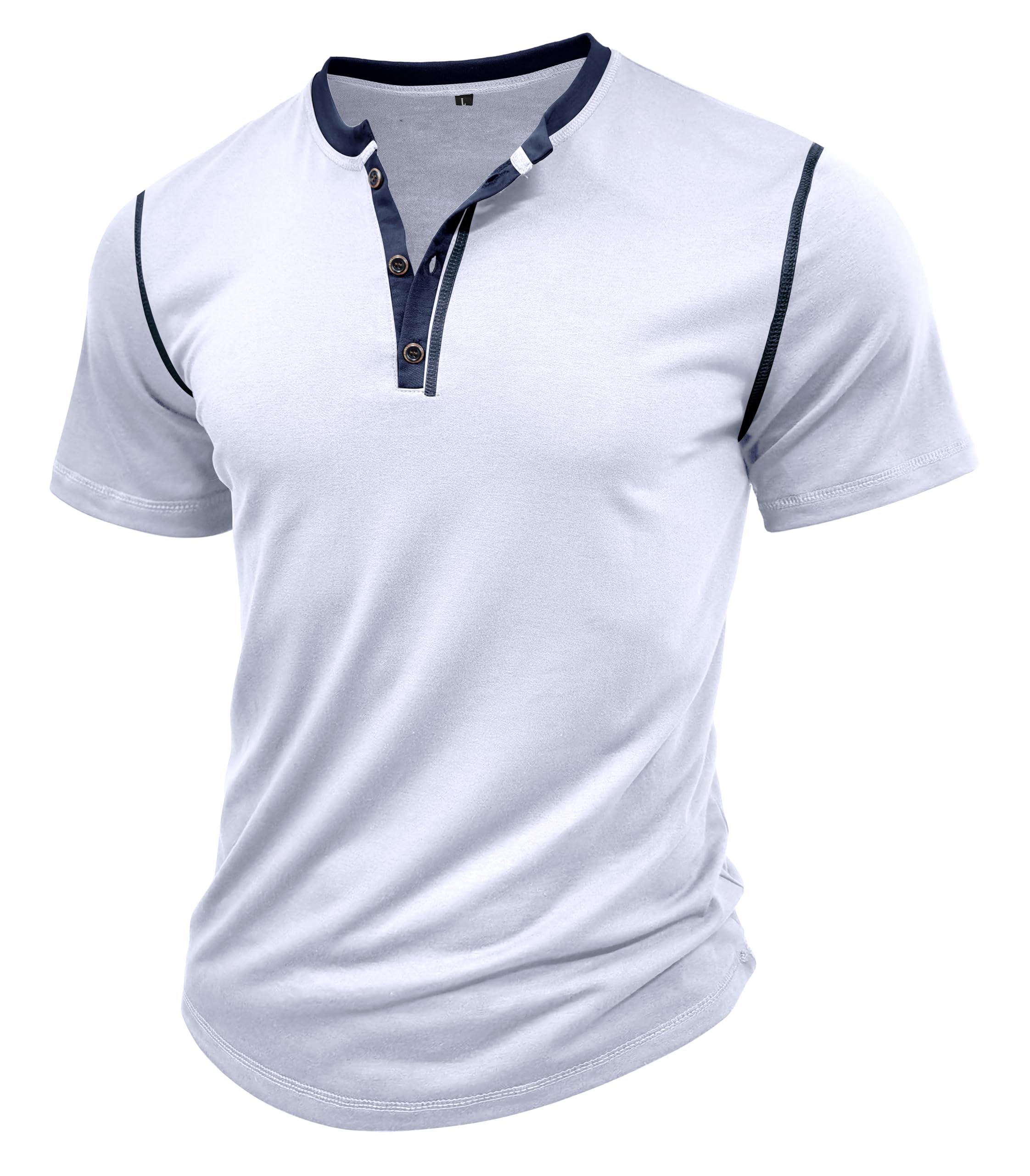 MakingDa Henley Shirt Herren Kurzarm Vintage Knöpfe Muscle Gym Sommer Einfarbig Golf Freizeit Tshirts Klassisch Atmungsaktiv Leicht Slim Fit Passform Arbeits Grandad Shirt