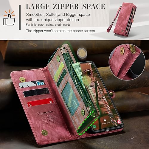 Miniatura 48 de SZHAIYU 2 in 1 Detachable for Samsung Galaxy S23 Ultra Wallet Case with Card Holder, Retro Premium Flip Leather Cover Magnetic Zipper Pocket Phone
