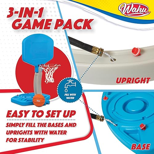 Miniatura 6 de WAHU Paquete de juego 3 en 1 el juego de piscina incluye todo para baloncesto, voleibol y pelota de remo, no requiere herramientas