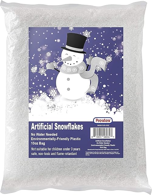 Prextex Artificial Snow 285g Fake Snow Flakes for Christmas Tree Decorations - Instant Snow White Dry Plastic Snowflakes for Holiday Decor and Ideal Home Winter Displays, Eco Friendly Party Decor