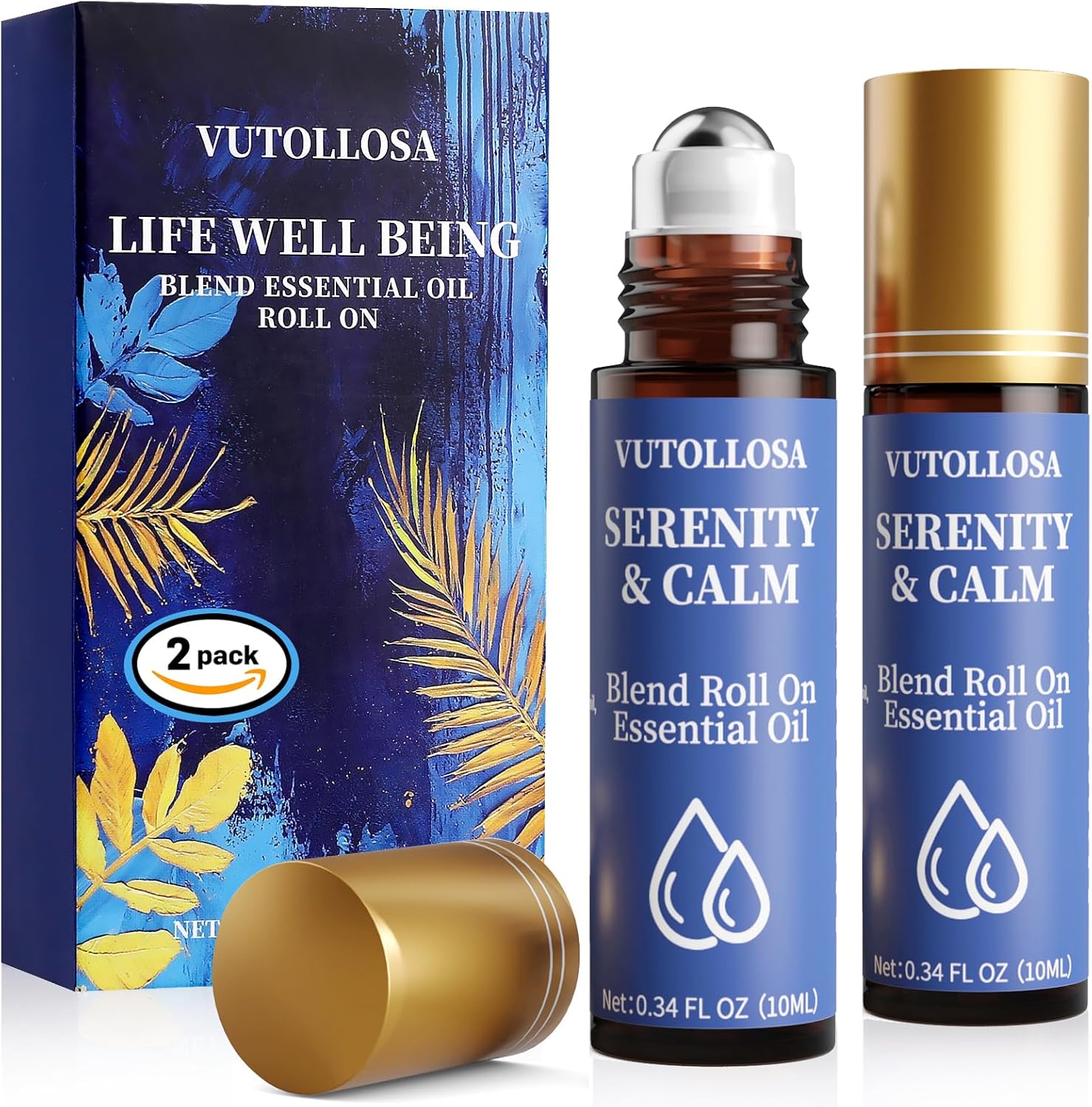 2-Packs Serenity & Calm Essential Oil Roll On-100% Natural Stress Relief & Relaxation Aromatherapy – Self Care Gifts for Women – Nurse Essentials by VUTOLLOSA