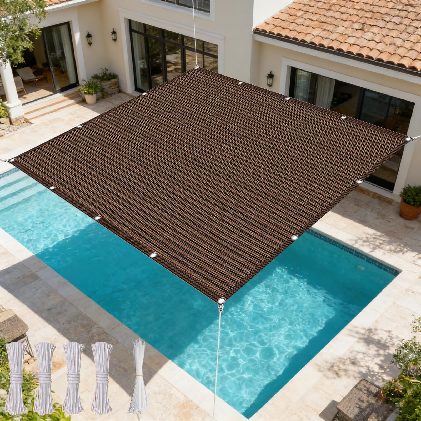 Toile d'ombrage rectangulaire 4x8m marron protection solaire jardin