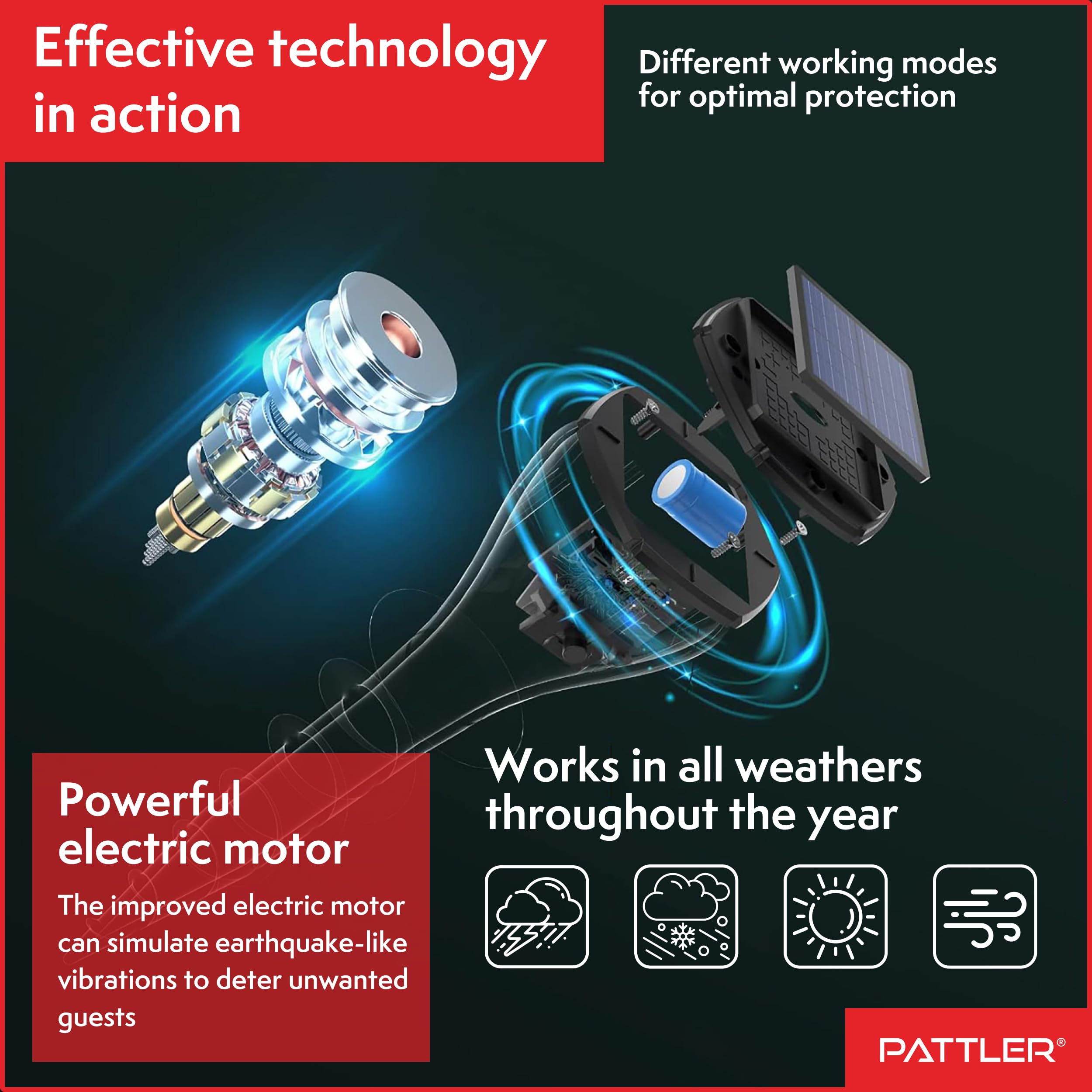 PATTLER® Maulwurf Vertreiber 2er Set - Effektiv Maulwurf vertreiben auf ca. 800m² - Flexible Verwendung durch Solarmodul - innovatives Schraubdesign erhöht Effektivität