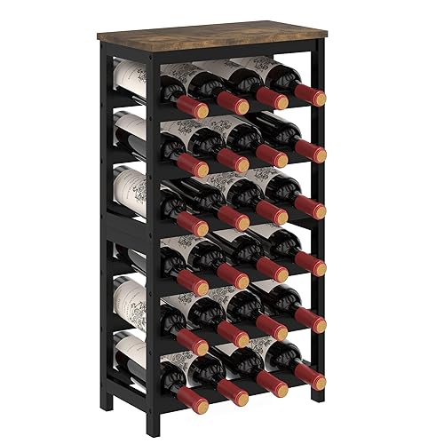 MOGELAFOO 6 Tier Bamboo Wine Rack Freestanding Floor, 24 Bottles