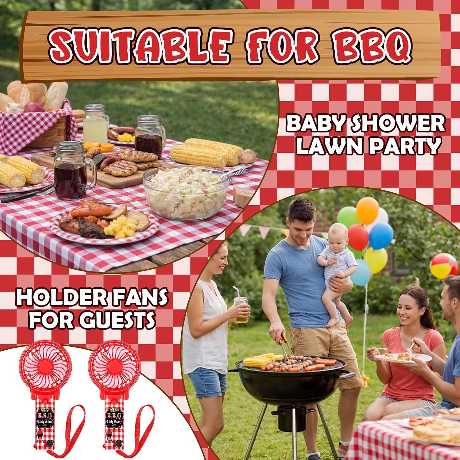 Tuanse 12 Pcs Mini Portable Hand Held Fans Bulk,Bbq Baby Shower image 4