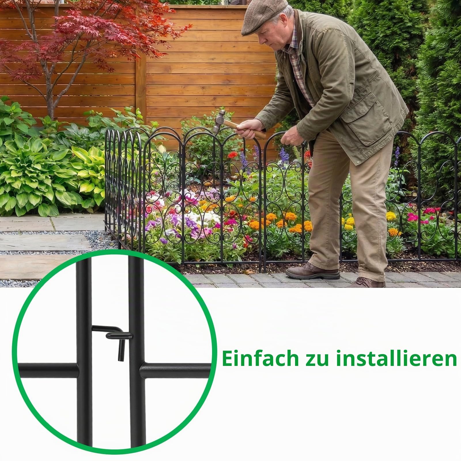 ARIFARO Metall Gartenzaun 81cm H x 56cm B, 5 Paneles, Steckzaun ohne Graben, Dekorative Tierzaun für Hunde, Gartenzaun für die Terrasse, Gesamtlänge 2,8m, Schwarz